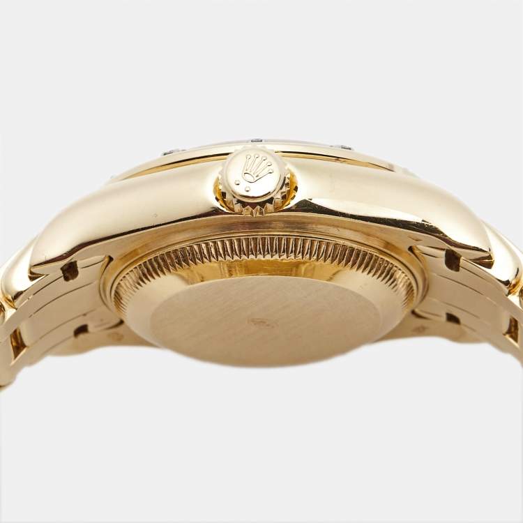 Pre Owned Rolex Mother Of Pearl Diamond 18K Yellow Gold Pearlmaster Datejust 69318 Women's Wristwatch 29 mm