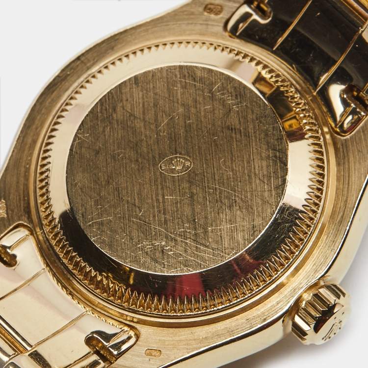 Pre Owned Rolex Mother Of Pearl Diamond 18K Yellow Gold Pearlmaster Datejust 69318 Women's Wristwatch 29 mm