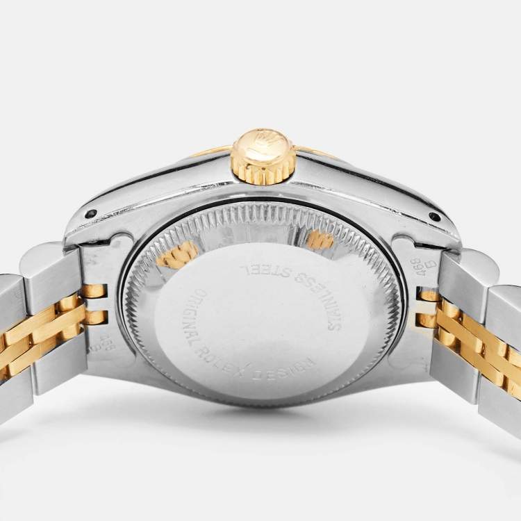Pre Owned Rolex Champagne 18k Yellow Gold Stainless Steel Datejust 69173 Women's Wristwatch 26 mm