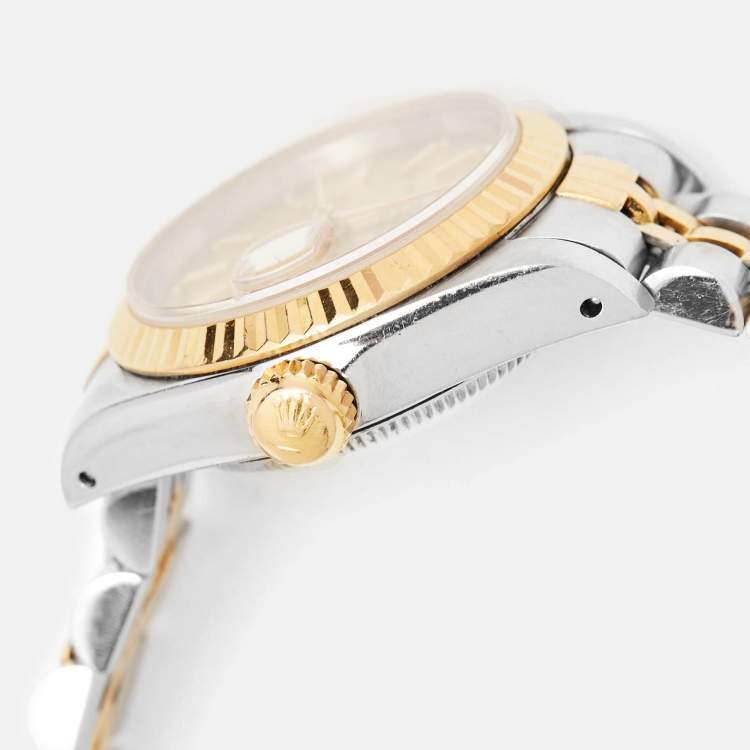 Pre Owned Rolex Champagne 18k Yellow Gold Stainless Steel Datejust 69173 Women's Wristwatch 26 mm