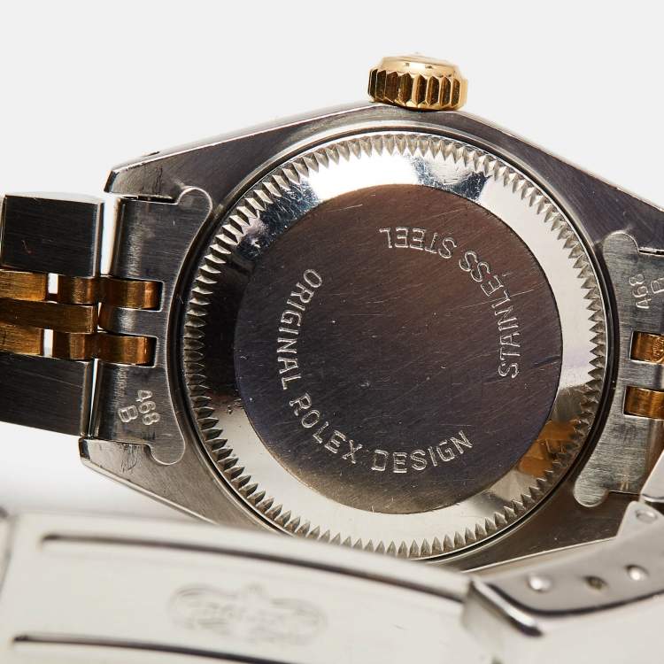 Pre Owned Rolex Champagne 18k Yellow Gold Stainless Steel Datejust 69173 Women's Wristwatch 26 mm