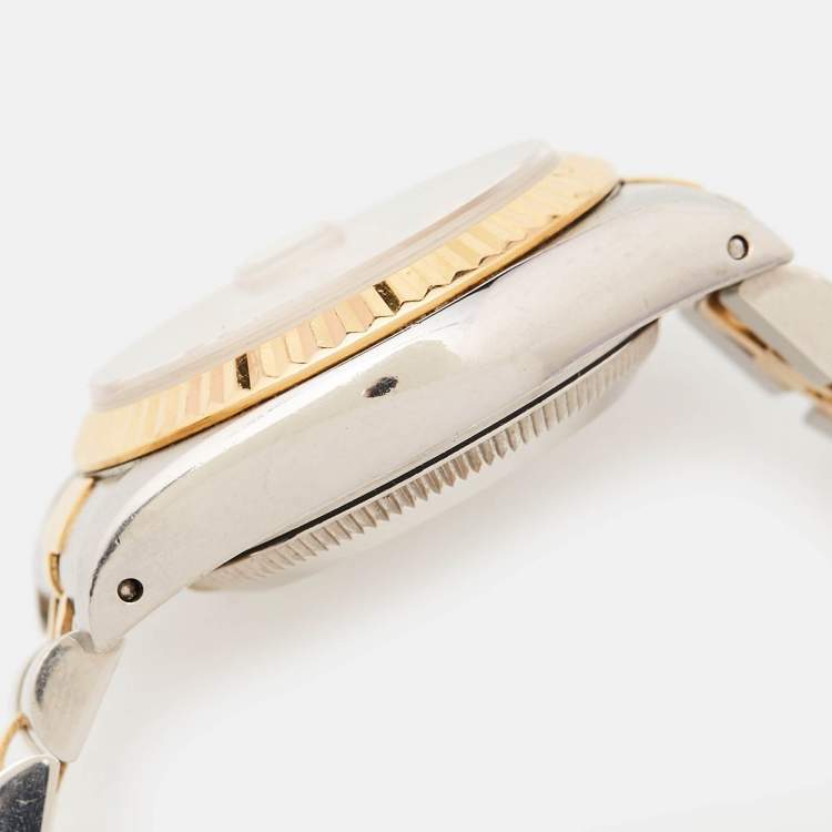 Pre Owned Rolex Champagne 18k Yellow Gold Stainless Steel Datejust 69173 Women's Wristwatch 26 mm