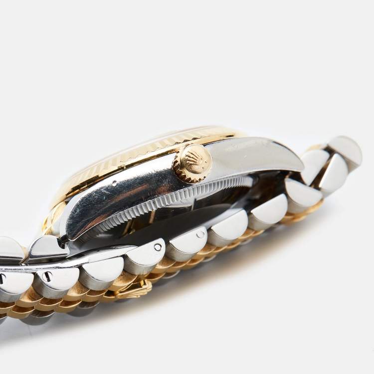 Pre Owned Rolex Silver DIamond 18K Yellow Gold Oystersteel Datejust M178273-0015 Women's Wristwatch 31 mm