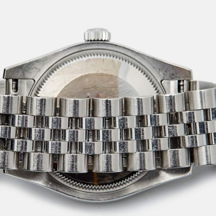 Pre Owned Rolex Black 18K White Gold Oystersteel Datejust 178274 Women's Wristwatch 31 mm