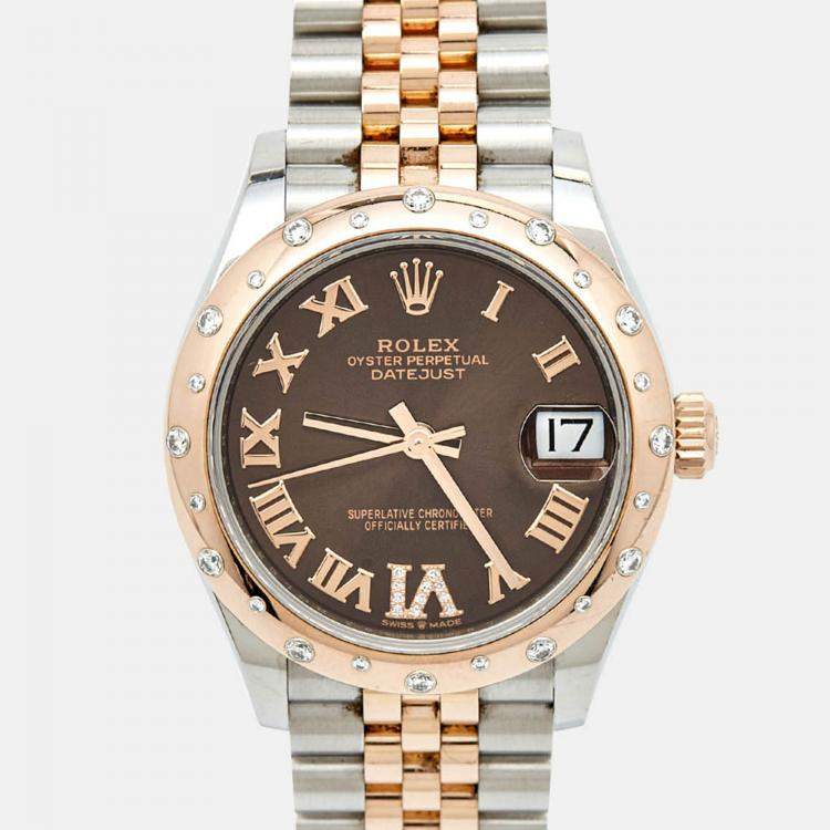 Pre Owned Rolex Chocolate Diamond 18K Everose Gold Oystersteel Datejust 278341RBR-003 Women's Wristwatch 31 mm