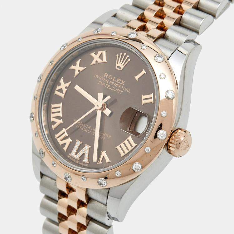 Pre Owned Rolex Chocolate Diamond 18K Everose Gold Oystersteel Datejust 278341RBR-003 Women's Wristwatch 31 mm