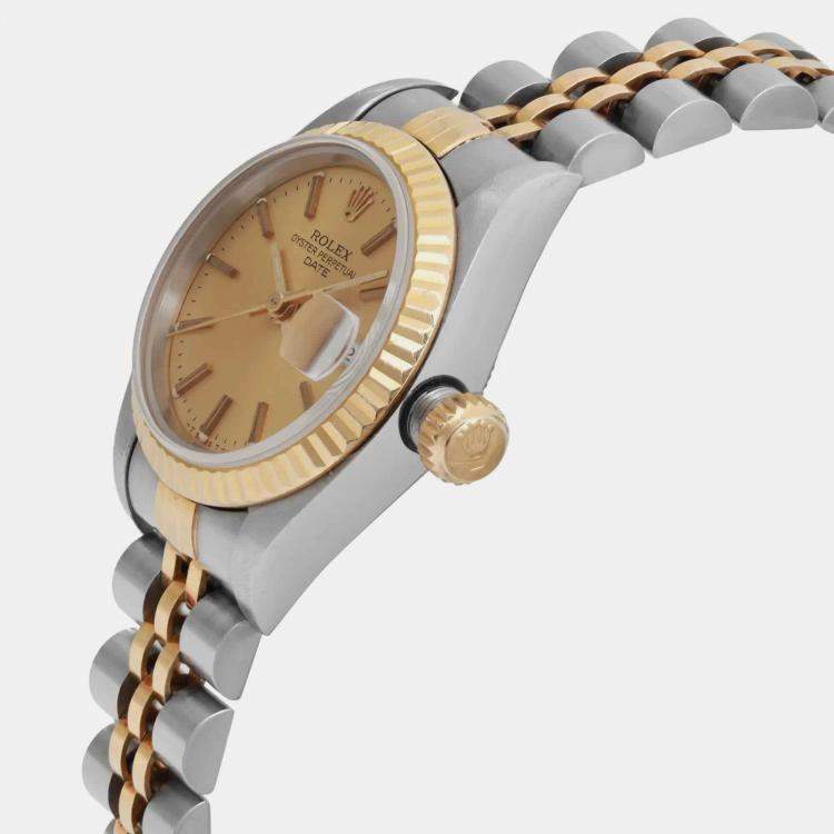 Pre Owned Rolex Champagne 18K Yellow Gold Stainless Steel Datejust 69173 Automatic Women's Wristwatch 26 mm
