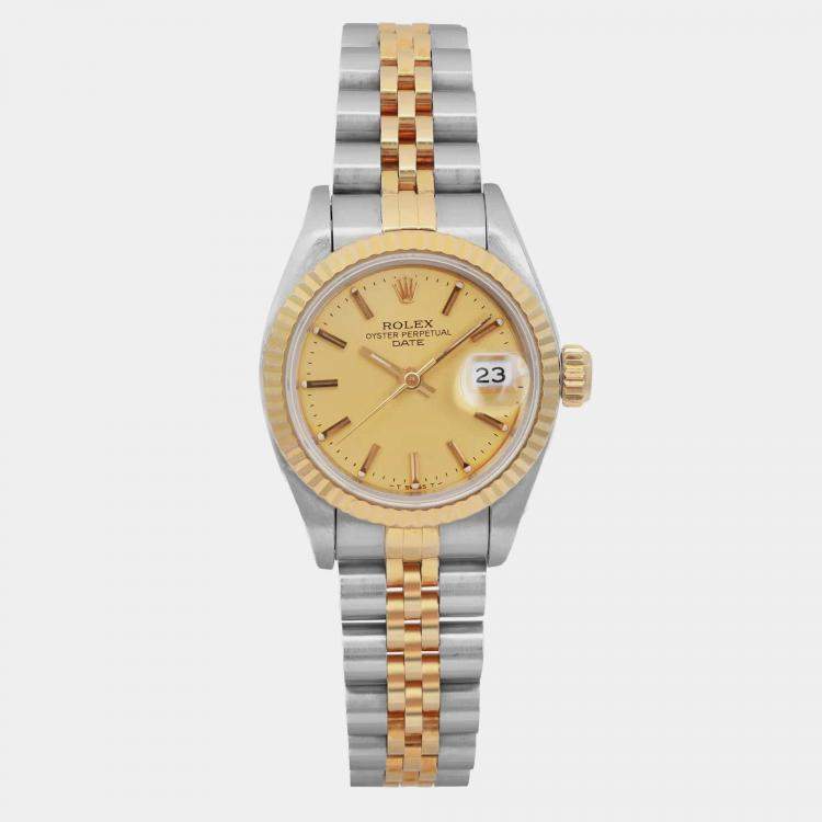 Pre Owned Rolex Champagne 18K Yellow Gold Stainless Steel Datejust 69173 Automatic Women's Wristwatch 26 mm