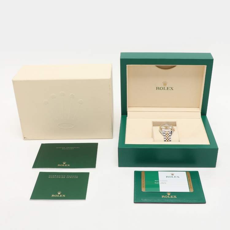 Pre Owned Rolex Silver 18k Yellow Gold Oyster Perpetual Datejust M279173-0005 Women's Wristwatch 28 mm