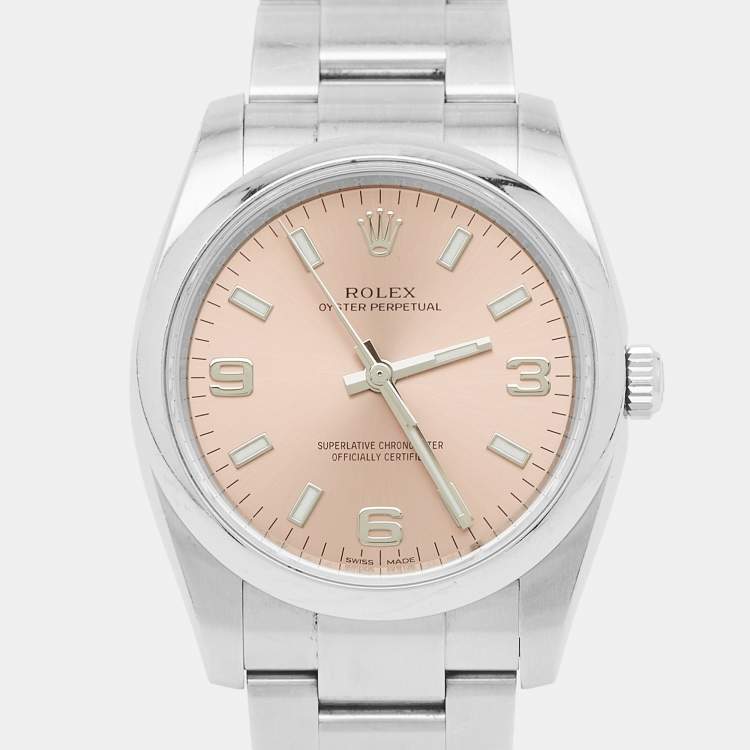 Pre Owned Rolex Pink Stainless Steel Oyster Perpetual 114200 Women's Wristwatch 34 mm