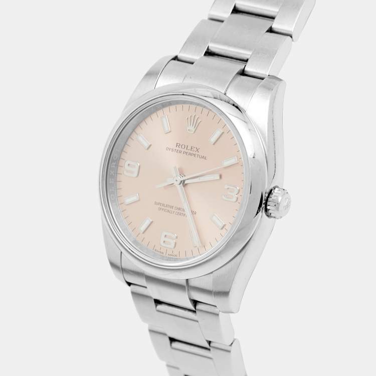 Pre Owned Rolex Pink Stainless Steel Oyster Perpetual 114200 Women's Wristwatch 34 mm