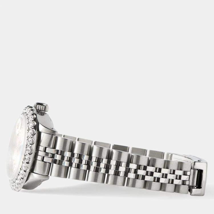 Pre Owned Rolex Custom Salmon Diamond Stainless Steel Datejust  Automatic Women's Wristwatch 26mm