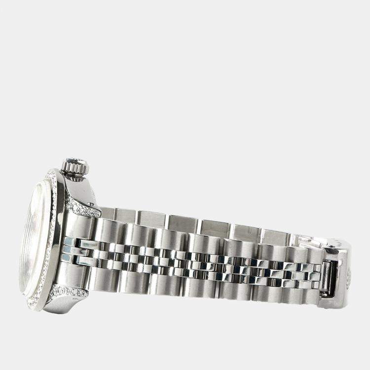 Pre Owned Rolex Customised Sky Blue MOP Diamond Stainless Steel Datejust  Automatic Women's Wristwatch 26mm
