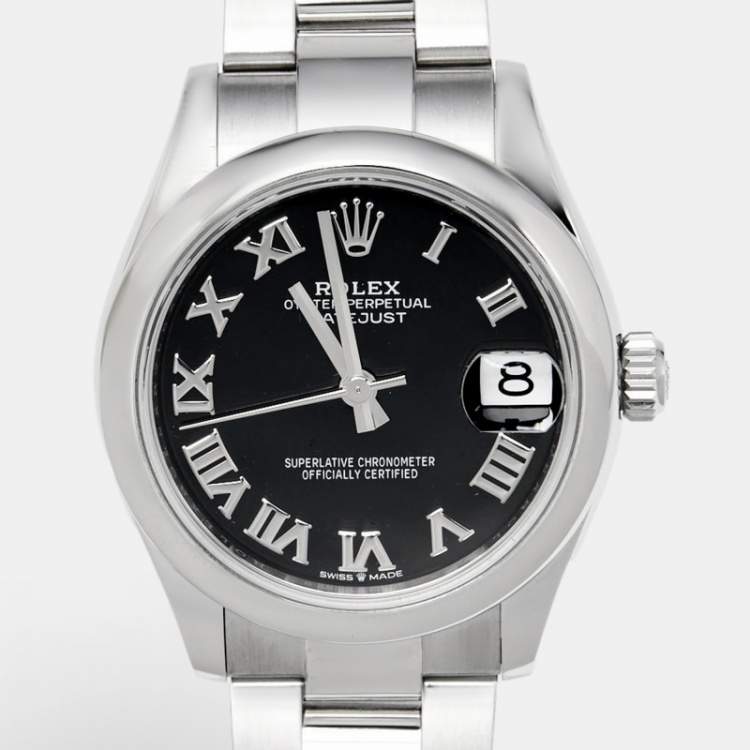 Pre Owned Rolex Black Oystersteel Datejust M278240-0001 Women's Wristwatch 31 mm