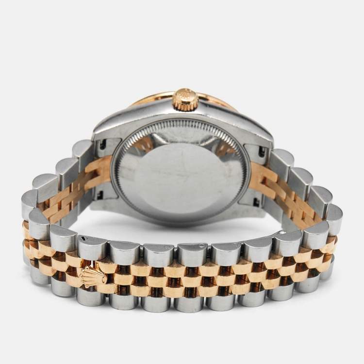 Pre Owned Rolex Olive Green 18K Yellow Gold Stainless Steel Diamond Datejust 178383 Women's Wristwatch 31 mm