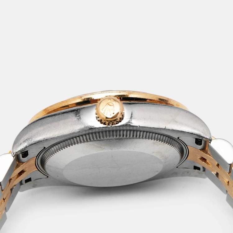 Pre Owned Rolex Olive Green 18K Yellow Gold Stainless Steel Diamond Datejust 178383 Women's Wristwatch 31 mm