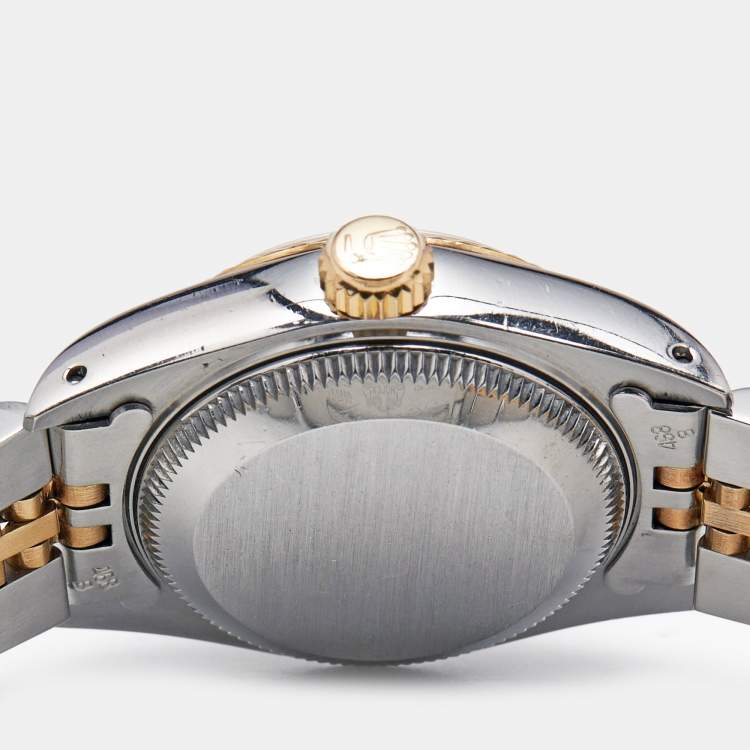Pre Owned Rolex Champagne Diamond 18k Yellow Gold Stainless Steel Datejust 69173 Women's Wristwatch 26 mm