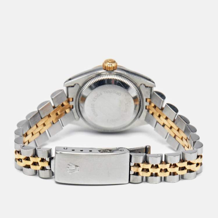 مملوكة مسبقًا Rolex Champagne Diamond 18k Yellow Gold Stainless Steel Datejust 69173 Women's Wristwatch 26 mm