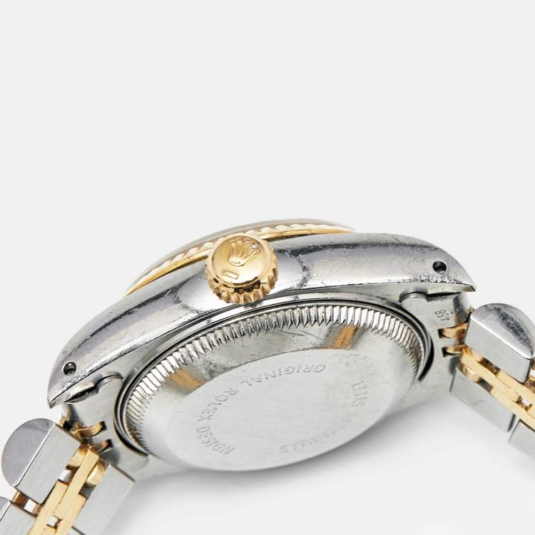 مملوكة مسبقًا Rolex Champagne Diamond 18k Yellow Gold Stainless Steel Datejust 69173 Women's Wristwatch 26 mm