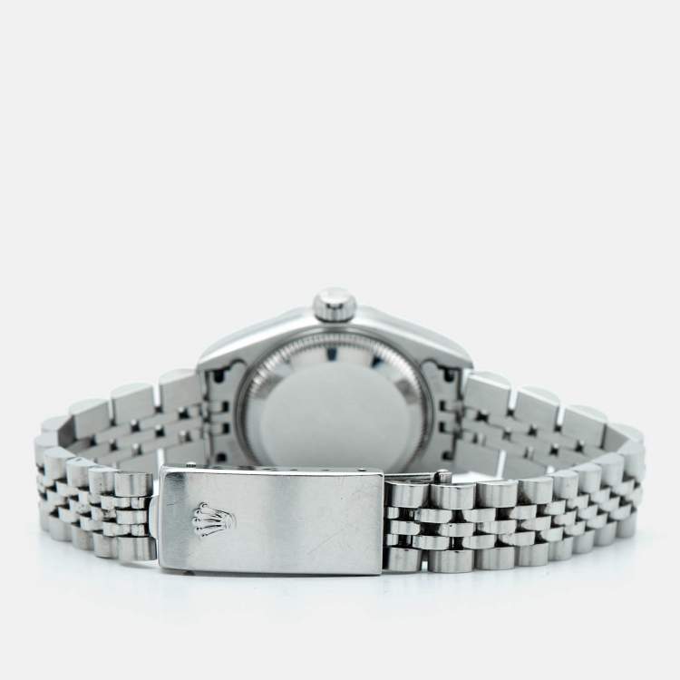 Pre Owned Rolex Silver Dial 18K White Gold Stainless Steel Oyster Perpetual Date 79160 Women's Wristwatch 26 mm