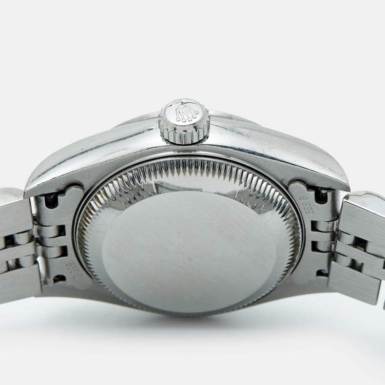 Pre Owned Rolex Silver Dial 18K White Gold Stainless Steel Oyster Perpetual Date 79160 Women's Wristwatch 26 mm