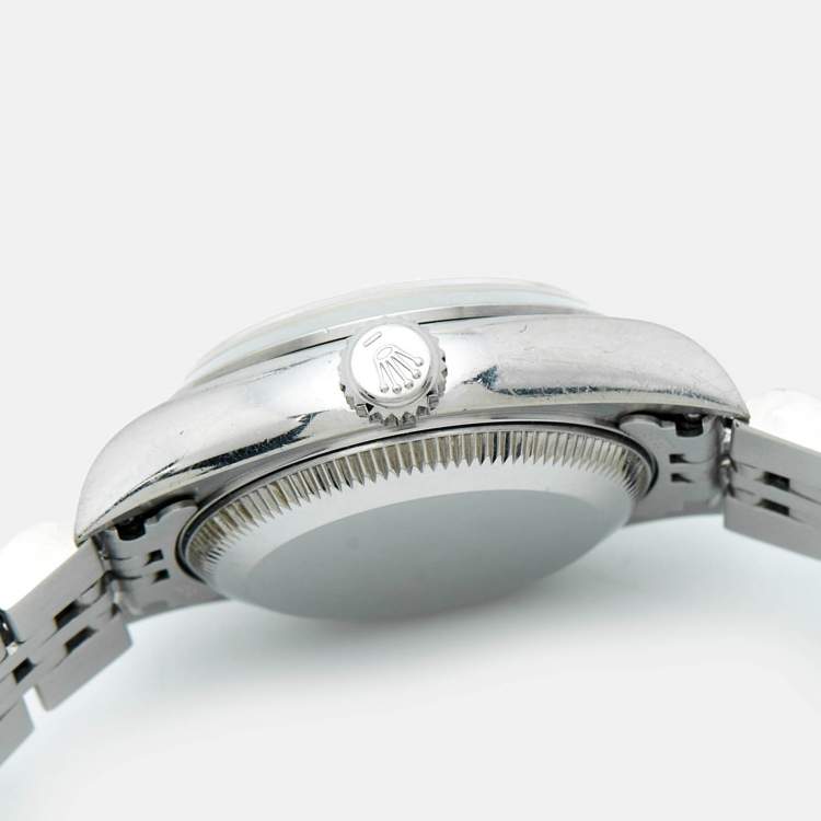 Pre Owned Rolex Silver Dial 18K White Gold Stainless Steel Oyster Perpetual Date 79160 Women's Wristwatch 26 mm