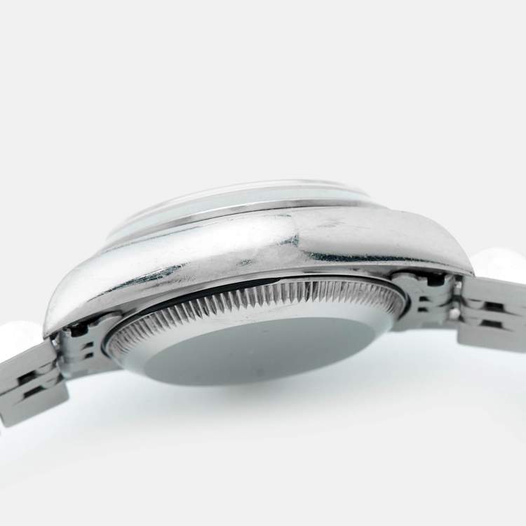 Pre Owned Rolex Silver Dial 18K White Gold Stainless Steel Oyster Perpetual Date 79160 Women's Wristwatch 26 mm