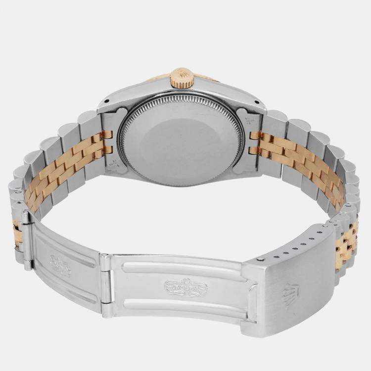 Pre Owned Rolex Red 18k Yellow Gold Stainless Steel Datejust 68273 Automatic Women's Wristwatch 31 mm