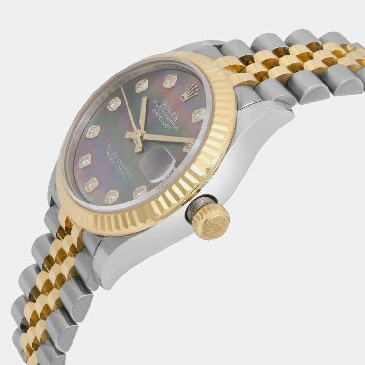 Pre Owned Rolex Grey Diamond 18k Yellow Gold Stainless Steel Datejust 278273 Automatic Women's Wristwatch 31 mm