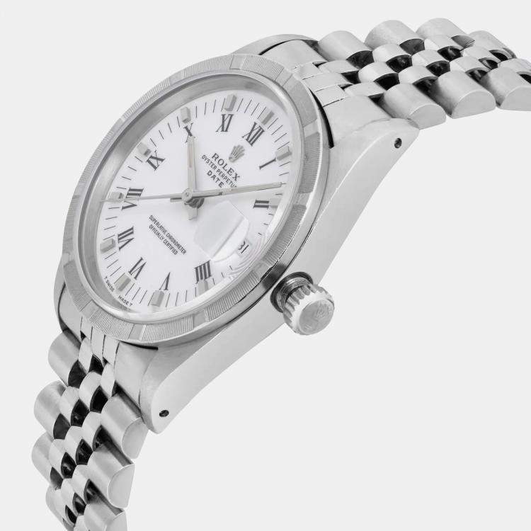 Pre Owned Rolex White Stainless Steel Oyster Perpetual Date 15210 Automatic Women's Wristwatch 34 mm