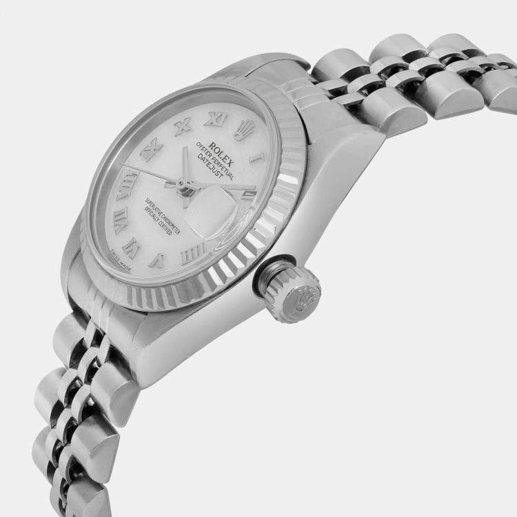 Pre Owned Rolex MOP 18K White Gold Stainless Steel Datejust 79174 Automatic Women's Wristwatch 26 mm