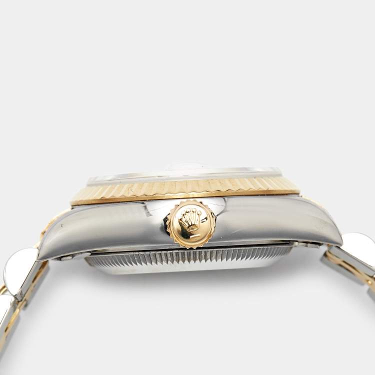 Pre Owned Rolex Champagne Diamond 18k Yellow Gold Stainless Steel Datejust 69173 Women's Wristwatch 26 mm