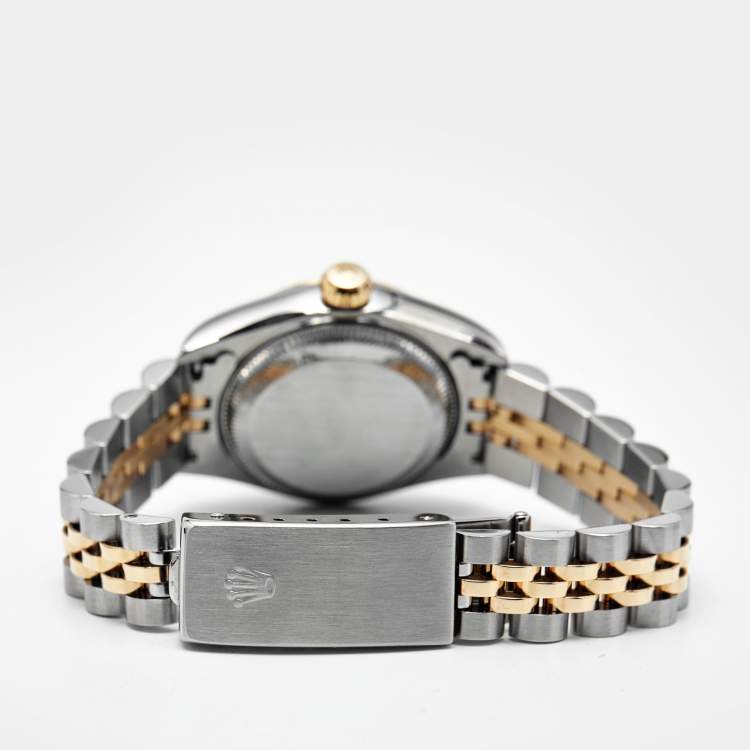 Pre Owned Rolex Champagne Diamond 18k Yellow Gold Stainless Steel Datejust 69173 Women's Wristwatch 26 mm