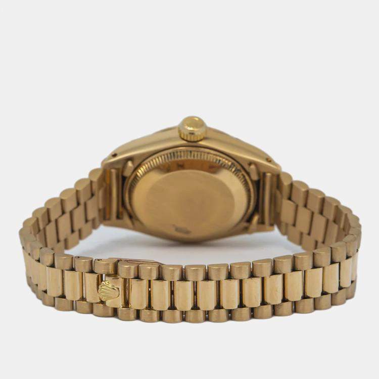 Pre Owned Rolex Brown Tiger Eye Yellow Gold Datejust 69178 Automatic Women's Wristwatch 26mm
