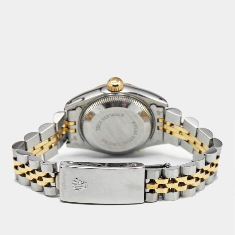 Pre Owned Rolex Champagne Diamond 18k Yellow Gold And Stainless Steel Datejust 69173 Automatic Women's Wristwatch 26 mm
