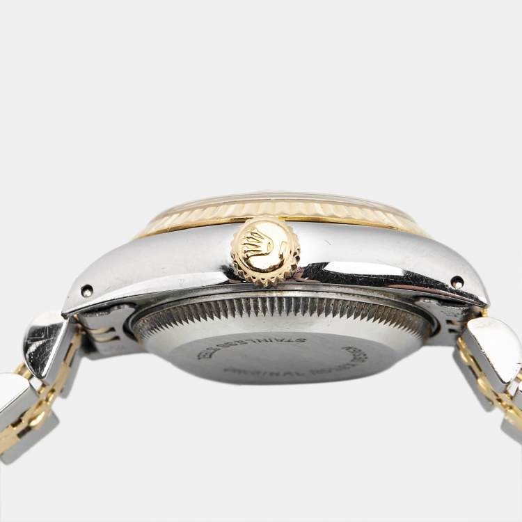 Pre Owned Rolex Champagne Diamond 18k Yellow Gold And Stainless Steel Datejust 69173 Automatic Women's Wristwatch 26 mm