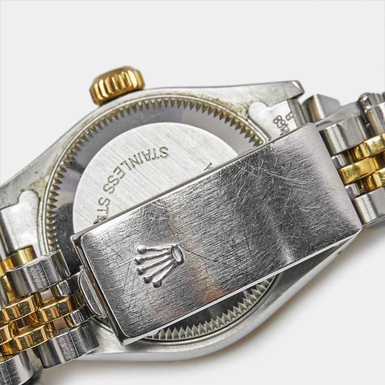 Pre Owned Rolex Champagne Diamond 18k Yellow Gold And Stainless Steel Datejust 69173 Automatic Women's Wristwatch 26 mm