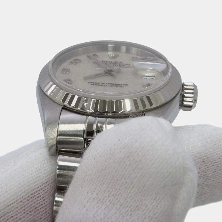 Pre Owned Rolex Datejust 79174 Automatic White 18k White Gold Stainless Steel Women's Wristwatch 26 mm