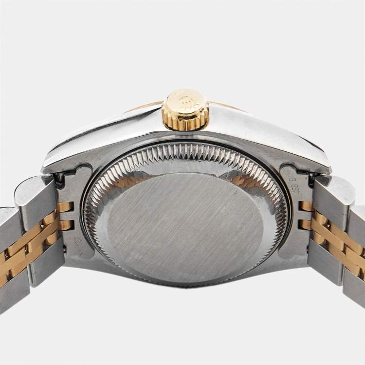 مملوكة مسبقًا Rolex Champagne Diamond 18k Yellow Gold Stainless Steel Datejust 69173 Women's Wristwatch 26 mm