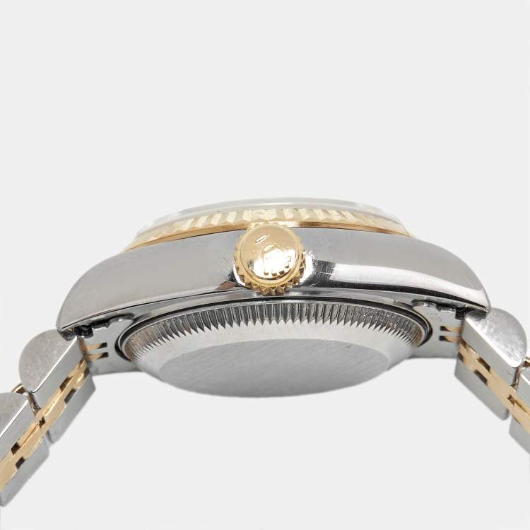 مملوكة مسبقًا Rolex Champagne Diamond 18k Yellow Gold Stainless Steel Datejust 69173 Women's Wristwatch 26 mm