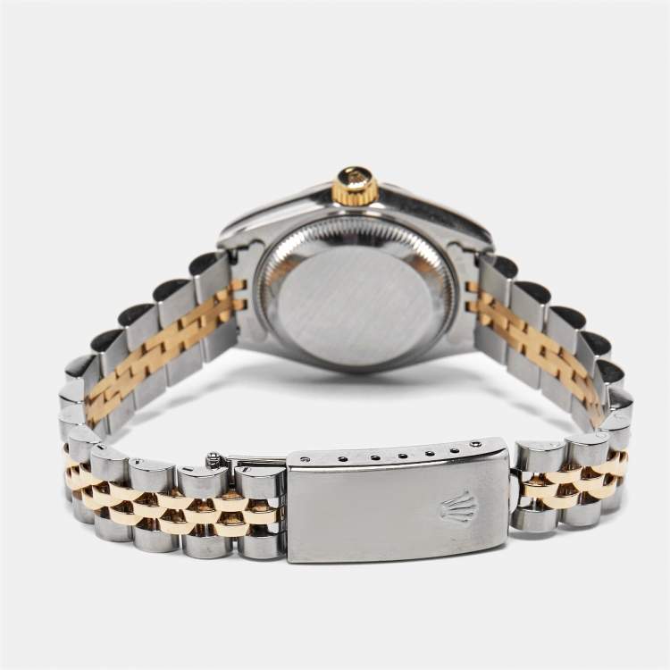 مملوكة مسبقًا Rolex Champagne Diamond 18k Yellow Gold Stainless Steel Datejust 69173 Women's Wristwatch 26 mm
