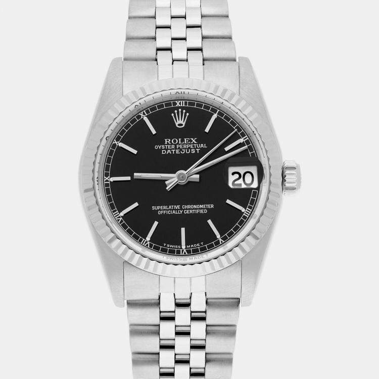 Pre Owned Rolex Datejust 68274 Automatic Black Stainless Steel Women's Wristwatch 31 mm
