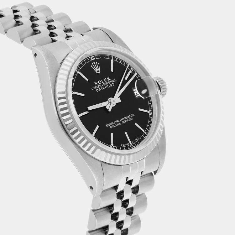 Pre Owned Rolex Datejust 68274 Automatic Black Stainless Steel Women's Wristwatch 31 mm
