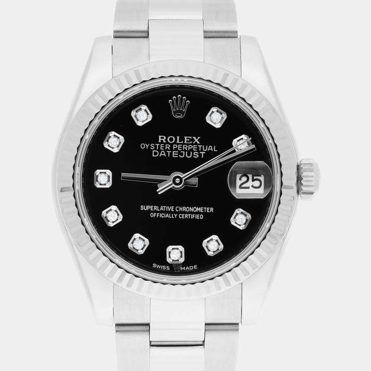 Pre Owned Rolex Datejust 178274 Automatic Black Stainless Steel Women's Wristwatch 31 mm