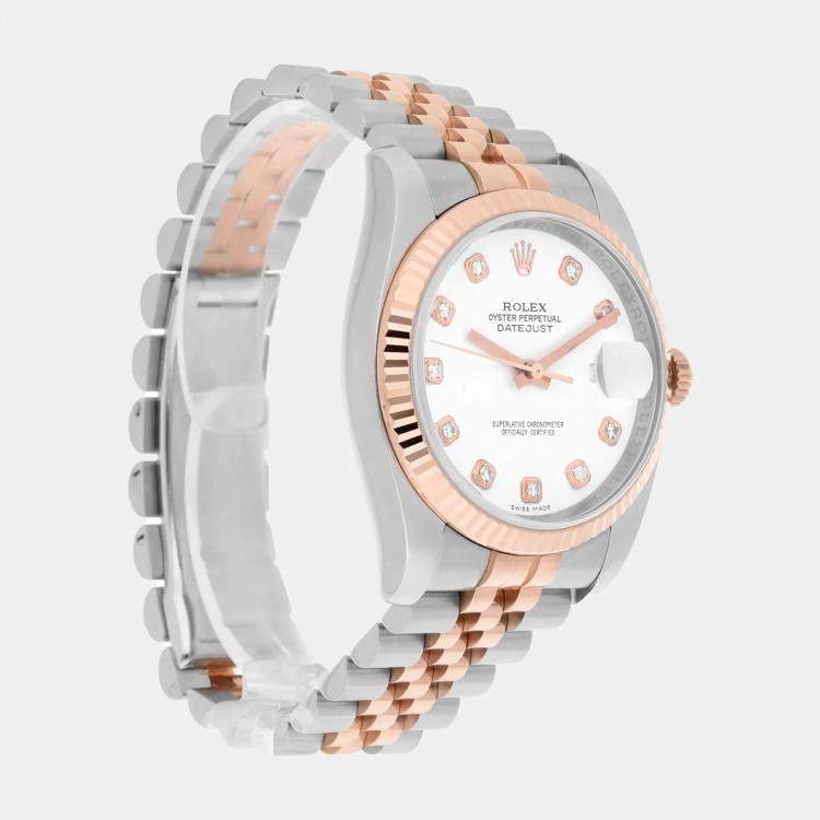 Pre Owned Rolex Datejust 116231 Automatic White 18k Rose Gold Stainless Steel  Women's Wristwatch 36 mm