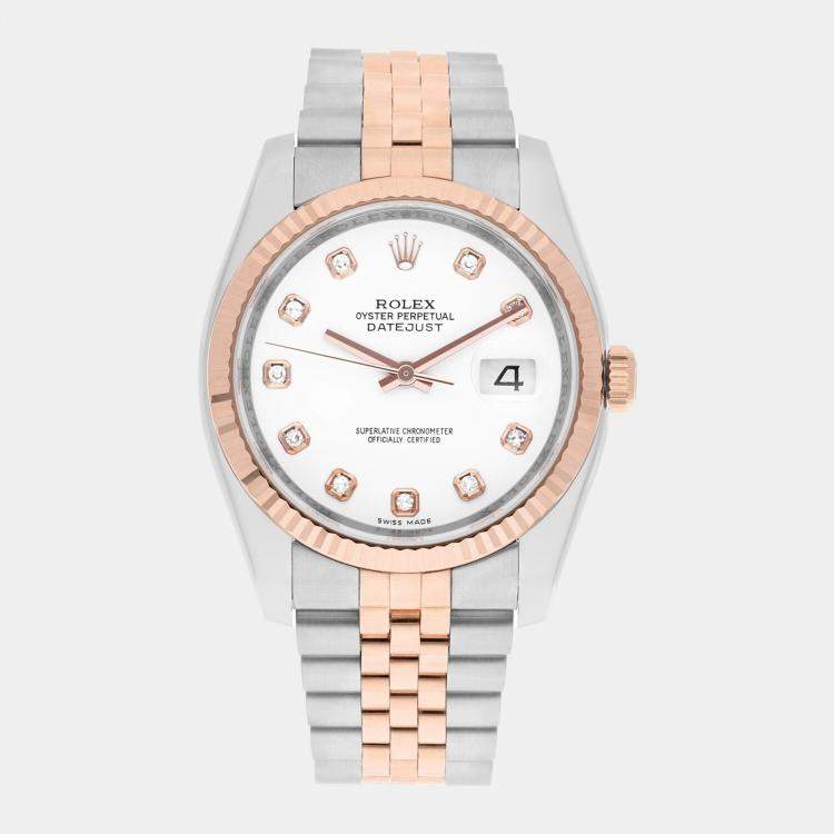 Pre Owned Rolex Datejust 116231 Automatic White 18k Rose Gold Stainless Steel  Women's Wristwatch 36 mm