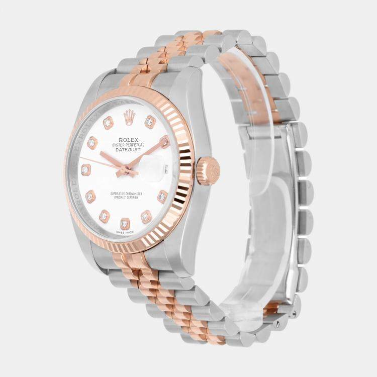 Pre Owned Rolex Datejust 116231 Automatic White 18k Rose Gold Stainless Steel  Women's Wristwatch 36 mm