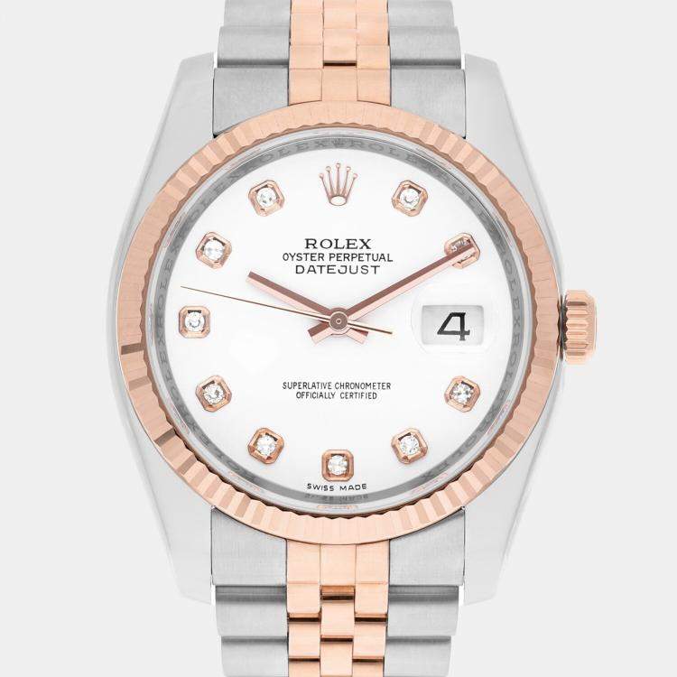 Pre Owned Rolex Datejust 116231 Automatic White 18k Rose Gold Stainless Steel  Women's Wristwatch 36 mm