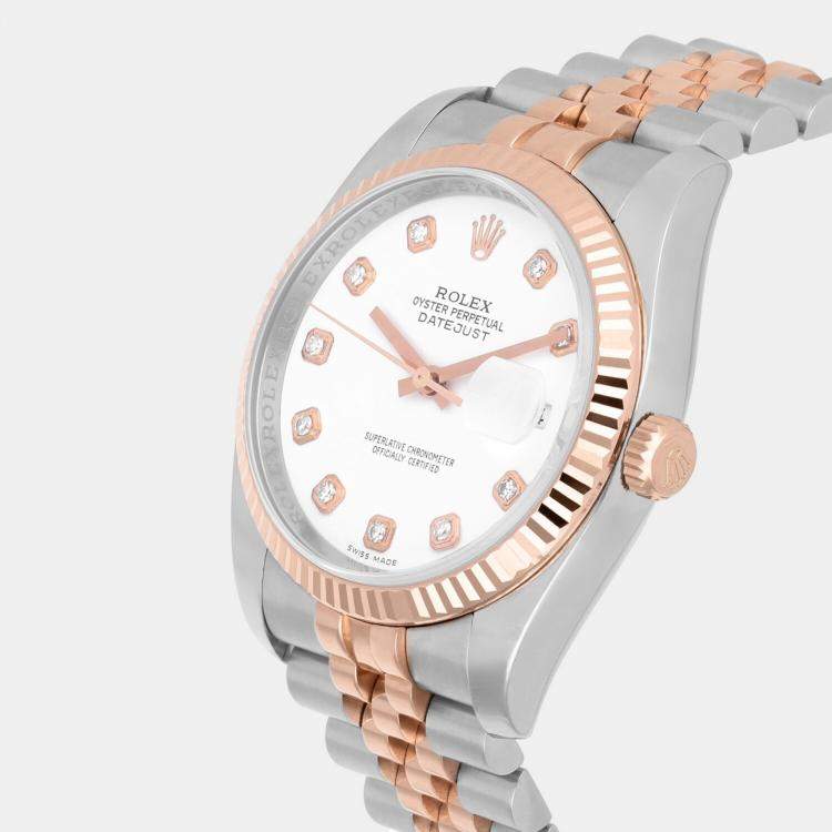 Pre Owned Rolex Datejust 116231 Automatic White 18k Rose Gold Stainless Steel  Women's Wristwatch 36 mm