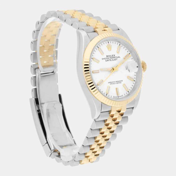 Pre Owned Rolex Datejust 126233 Automatic White 18k Yellow Gold Stainless Steel Women's Wristwatch 36 mm